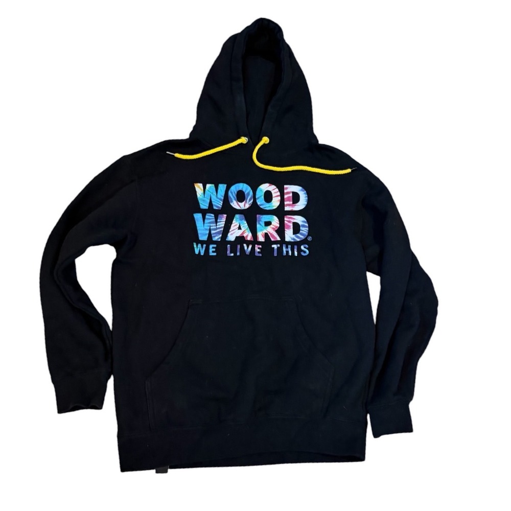 Woodward We Live This Hoodie Mens Medium Black Tie Dye Graphic Sweatshirt